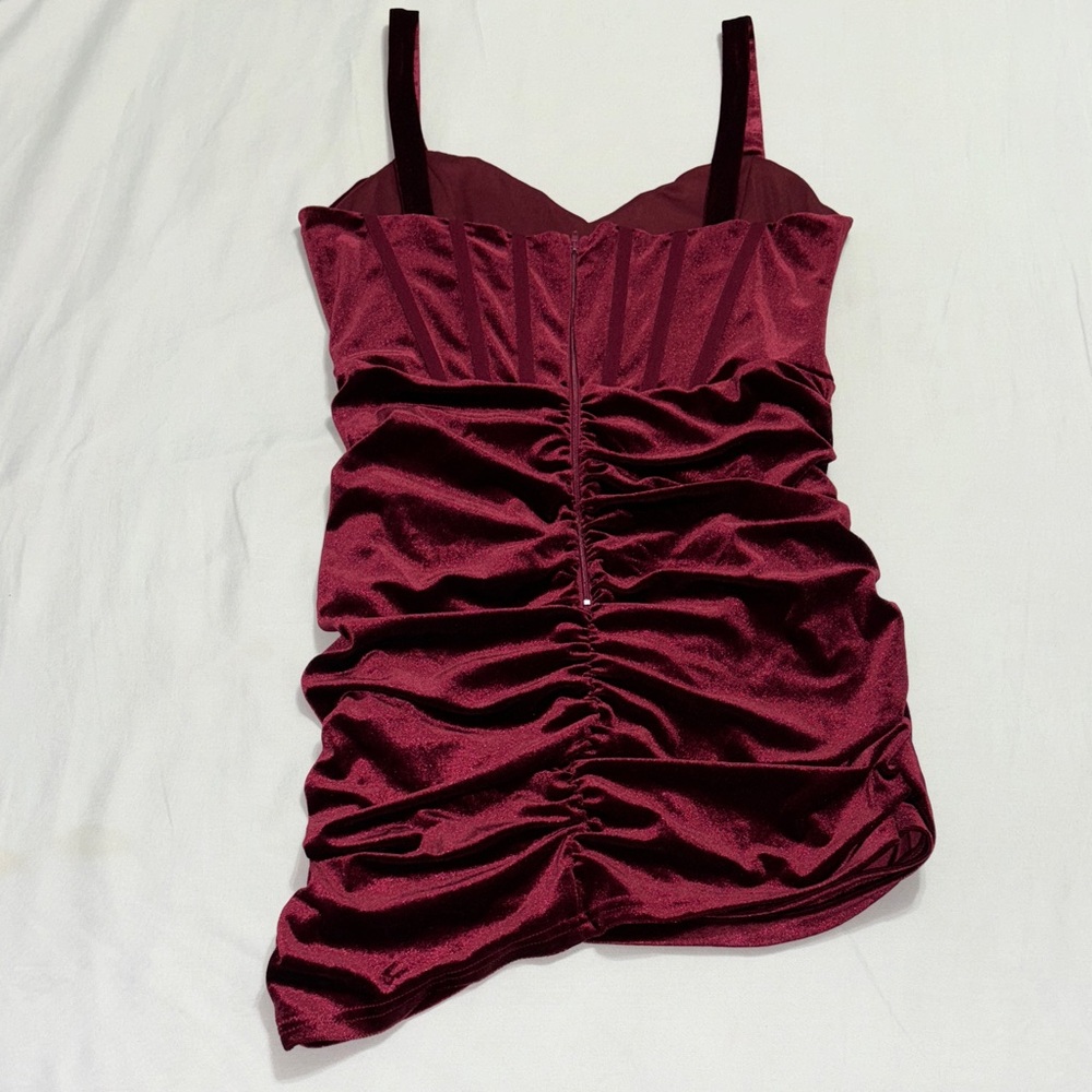 Elegant Velvet Burgundy Mini Dress - Picture 8 of 8